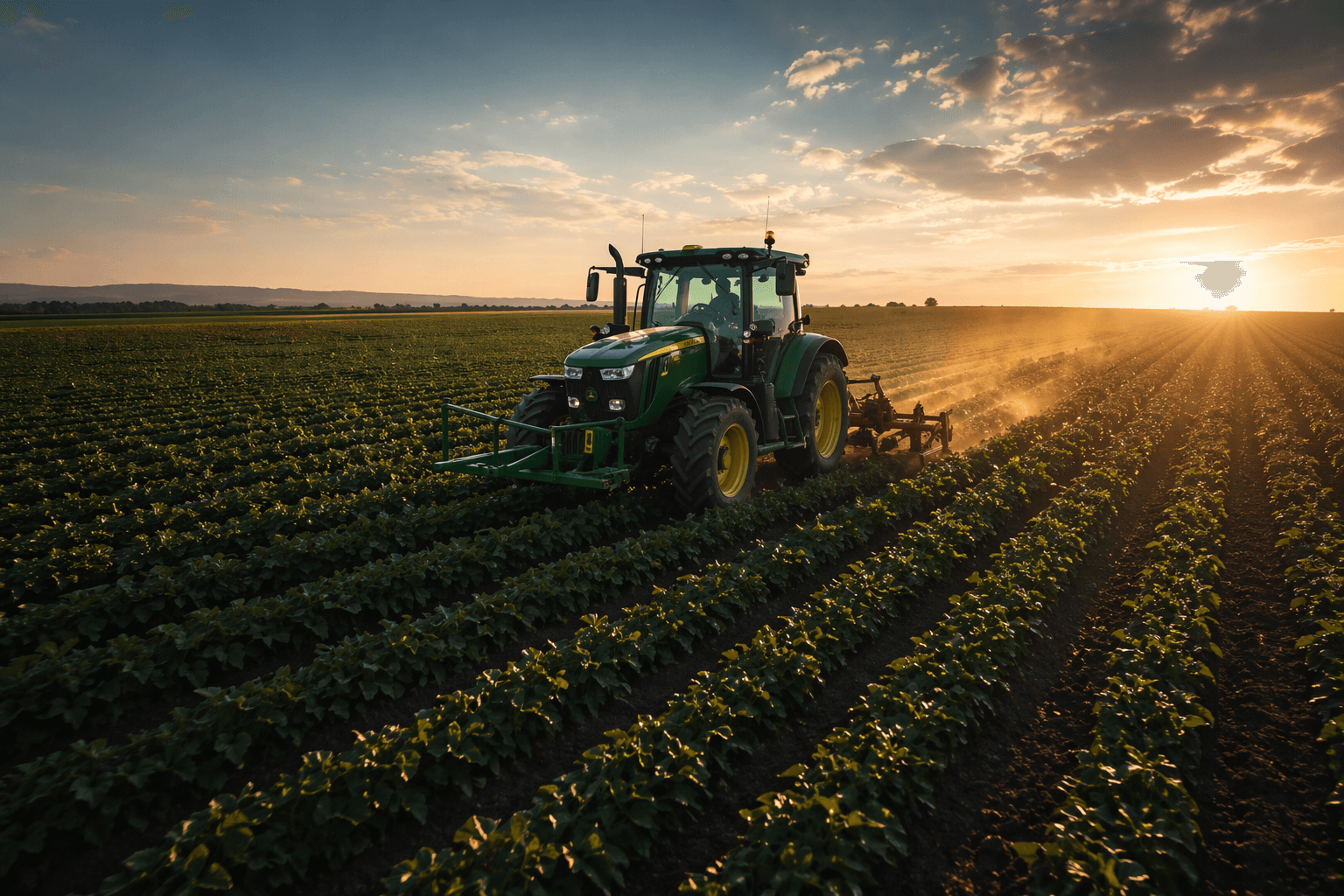 Utilaj agricol lucrând un câmp